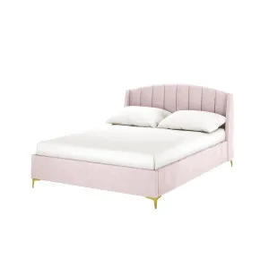 Lyra Velvet Bed Frame with Winged Headboard - Pink Soft by Luxo, a Saunas for sale on Style Sourcebook