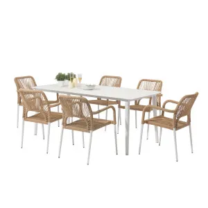Navarre 6 Seater Aluminium Outdoor Dining Set - Natural by Luxo Outdoors, a Saunas for sale on Style Sourcebook