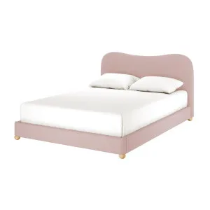 Ginnie Curved Bouclé Fabric Cloud Bed Frame - Pink by Luxo, a Saunas for sale on Style Sourcebook