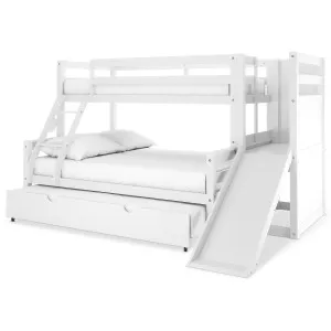 Harel Triple Bunk Bed with Slide & Trundle in Natural & White by Luxo Furniture, a Kids Beds & Bunks for sale on Style Sourcebook