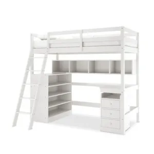 Momo Solid Pine Loft Bed with Bookcase and Cabinet - White by Luxo, a Saunas for sale on Style Sourcebook