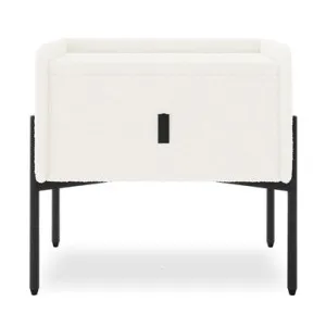 Eliz Boucle Upholstered Bedside Table - White Cream by Luxo, a Bedside Tables for sale on Style Sourcebook