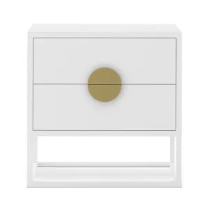Abigail 55cm 2 Drawer Bedside Table w/ Gold Handle by Luxo, a Saunas for sale on Style Sourcebook