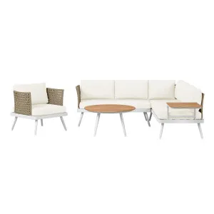 Breeza 5 Seater Corner Outdoor Lounge Set with Teak Table by Luxo, a Saunas for sale on Style Sourcebook