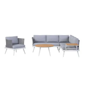 Breeza 5 Seater Corner Outdoor Lounge Set with Teak Table by Luxo, a Saunas for sale on Style Sourcebook