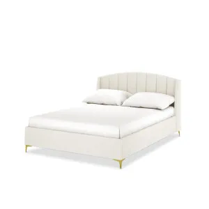 Lyra Velvet Bed Frame with Winged Headboard - White Cream by Luxo Furniture, a Saunas for sale on Style Sourcebook