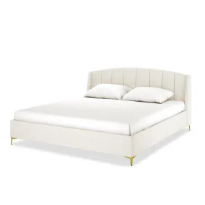 Lyra Velvet Bed Frame with Winged Headboard - White Cream by Luxo Furniture, a Saunas for sale on Style Sourcebook