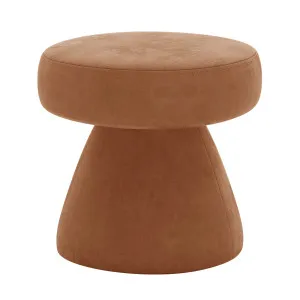 Sadi Velvet Fabric Round Ottoman - Orange Burnt by Luxo, a Saunas for sale on Style Sourcebook