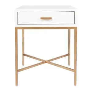 Nessa White Bedside Table - Gold by Cafe Lighting and Living, a Bedside Tables for sale on Style Sourcebook