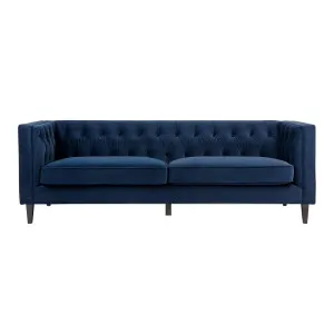 Tuxedo 3 Seater Tufted Sofa - Navy Velvet - OUTLET NSW by Cafe Lighting and Living, a Sofas for sale on Style Sourcebook