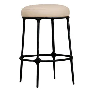 Heston Black Kitchen Stool - Natural Linen by Cafe Lighting and Living, a Bar Stools for sale on Style Sourcebook