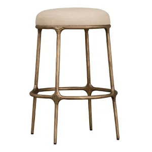 Heston Brass Kitchen Stool - Natural Linen by Cafe Lighting and Living, a Bar Stools for sale on Style Sourcebook