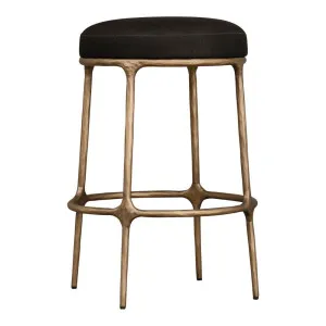 Heston Brass Kitchen Stool - Black Linen by Cafe Lighting and Living, a Bar Stools for sale on Style Sourcebook