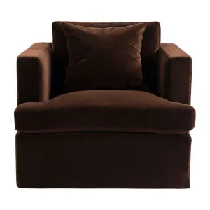 Birkshire Slip Cover Arm Chair - Dark Chocolate Velvet by Cafe Lighting and Living, a Chairs for sale on Style Sourcebook