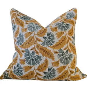 Danica Artisan Block Printed Heavy Weight Pure French Linen Cushion 55cm Square - Taffy | Bone Brown | Agave Green | Green Mileu by null, a Cushions, Decorative Pillows for sale on Style Sourcebook