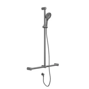 Nero Mecca Care 32mm T Bar Grab Rail and Adjustable Shower Set 1100x750mm Gunmetal by Nero Tapware, a Shower Heads & Mixers for sale on Style Sourcebook