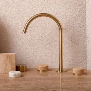 Nero Serenity Bath/Kitchen Set Arc Spout With Rome Travertine Handle Brushed Gold by Nero Tapware, a Bathroom Taps & Mixers for sale on Style Sourcebook
