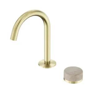 Nero Serenity Progressive Basin Mixer Arc Spout With Rome Travertine Handle Brushed Gold by Nero Tapware, a Bathroom Taps & Mixers for sale on Style Sourcebook