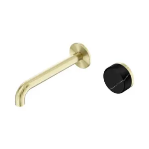 Nero Serenity Progressive Wall Basin Mixer 185mm Spout With Marquina Black Handle Brushed Gold by Nero Tapware, a Bathroom Taps & Mixers for sale on Style Sourcebook