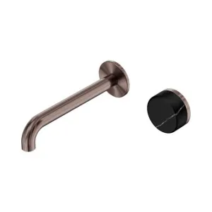 Nero Serenity Progressive Wall Basin Mixer 220mm Spout With Marquina Black Handle Brushed Bronze by Nero Tapware, a Bathroom Taps & Mixers for sale on Style Sourcebook