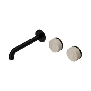 Nero Serenity Wall Basin Set 185mm Offset Spout With Rome Travertine Handle Matte Black by Nero Tapware, a Bathroom Taps & Mixers for sale on Style Sourcebook