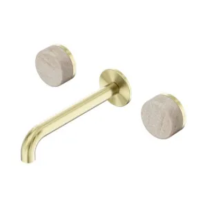 Nero Serenity Wall Basin Set 185mm Spout With Rome Travertine Handle Brushed Gold by Nero Tapware, a Bathroom Taps & Mixers for sale on Style Sourcebook