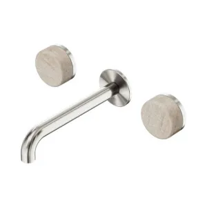 Nero Serenity Wall Basin Set 185mm Spout With Rome Travertine Handle Brushed Nickel by Nero Tapware, a Bathroom Taps & Mixers for sale on Style Sourcebook
