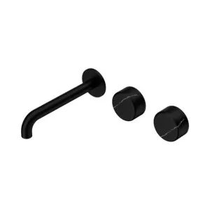 Nero Serenity Wall Basin Set 220mm Offset Spout With Marquina Black Handle Matte Black by Nero Tapware, a Bathroom Taps & Mixers for sale on Style Sourcebook