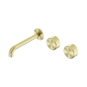 Nero Serenity Wall Basin Set 220mm Offset Spout With Metal Handle Brushed Gold by Nero Tapware, a Bathroom Taps & Mixers for sale on Style Sourcebook
