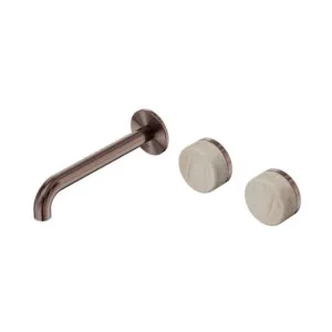 Nero Serenity Wall Basin Set 220mm Offset Spout With Rome Travertine Handle Brushed Bronze by Nero Tapware, a Bathroom Taps & Mixers for sale on Style Sourcebook