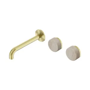 Nero Serenity Wall Basin Set 220mm Offset Spout With Rome Travertine Handle Brushed Gold by Nero Tapware, a Bathroom Taps & Mixers for sale on Style Sourcebook