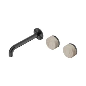 Nero Serenity Wall Basin Set 220mm Offset Spout With Rome Travertine Handle Gun Metal by Nero Tapware, a Bathroom Taps & Mixers for sale on Style Sourcebook