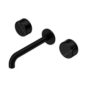 Nero Serenity Wall Basin Set 220mm Spout With Marquina Black Handle Matte Black by Nero Tapware, a Bathroom Taps & Mixers for sale on Style Sourcebook