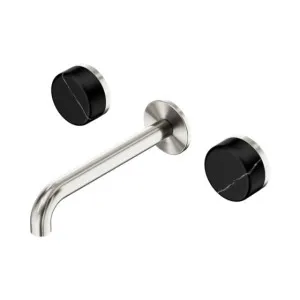 Nero Serenity Wall Basin Set 220mm Spout With Marquina Black Handle Brushed Nickel by Nero Tapware, a Bathroom Taps & Mixers for sale on Style Sourcebook