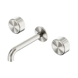 Nero Serenity Wall Basin Set 220mm Spout With Metal Handle Brushed Nickel by Nero Tapware, a Bathroom Taps & Mixers for sale on Style Sourcebook
