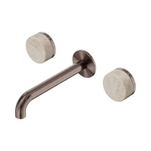 Nero Serenity Wall Basin Set 220mm Spout With Rome Travertine Handle Brushed Bronze by Nero Tapware, a Bathroom Taps & Mixers for sale on Style Sourcebook