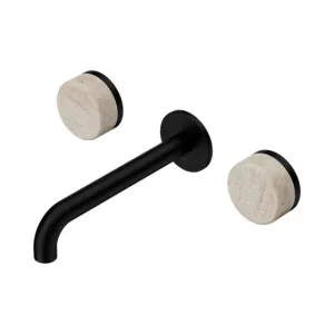 Nero Serenity Wall Basin Set 220mm Spout With Rome Travertine Handle Matte Black by Nero Tapware, a Bathroom Taps & Mixers for sale on Style Sourcebook