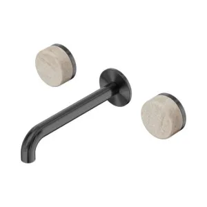 Nero Serenity Wall Basin Set 220mm Spout With Rome Travertine Handle Gun Metal by Nero Tapware, a Bathroom Taps & Mixers for sale on Style Sourcebook