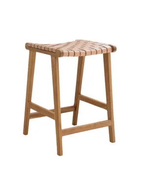 Luna Teak Wood   Leather Stool by Koko Collective, a Stools for sale on Style Sourcebook