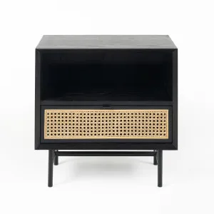 Betty Bedside Table - Black/Rattan by null, a Bedside Tables for sale on Style Sourcebook