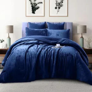 Morgan and Reid Navy Velvet Crushed Snuggle Fleece Comforter Set by null, a Quilts & Bedspreads for sale on Style Sourcebook