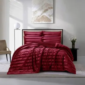 Morgan and Reid Cherry Red Velvet Stripe Snuggle Fleece Comforter Set by null, a Quilts & Bedspreads for sale on Style Sourcebook