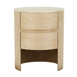 Oberon Lune Marble Bedside - Natural Ash - Natural Travertine by null, a Bedside Tables for sale on Style Sourcebook