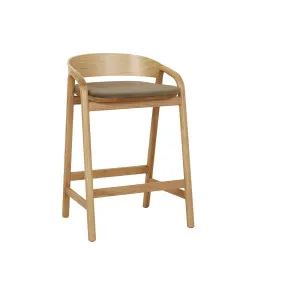 Tolv Inlay Upholstered Barstool - Olive Nano-Suede - Light Oak by null, a Bar Stools for sale on Style Sourcebook