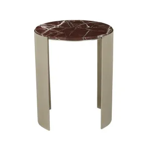 Silas Crescent Marble Side Table - Brushed Stainless Steel - Matt Rouge Marble by null, a Bedside Tables for sale on Style Sourcebook