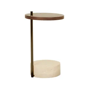 Natadora Society Marble Side Table - Natural Travertine - Smoked Oak by null, a Side Table for sale on Style Sourcebook