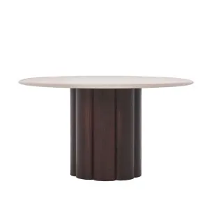 Natadora Kora Marble Dining Table - Natural Travertine/Walnut by null, a Dining Tables for sale on Style Sourcebook
