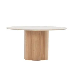 Natadora Kora Marble Dining Table - Natural Travertine/Light Oak by null, a Dining Tables for sale on Style Sourcebook