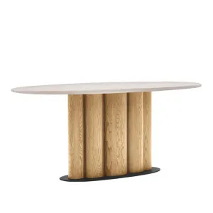 Natadora Kora Oval Dining Table - Natural Travertine - Light Oak by null, a Dining Tables for sale on Style Sourcebook