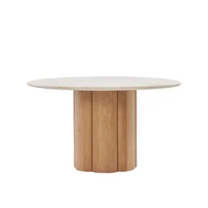 Natadora Kora Marble Dining Table - Natural Travertine/Light Oak by null, a Dining Tables for sale on Style Sourcebook